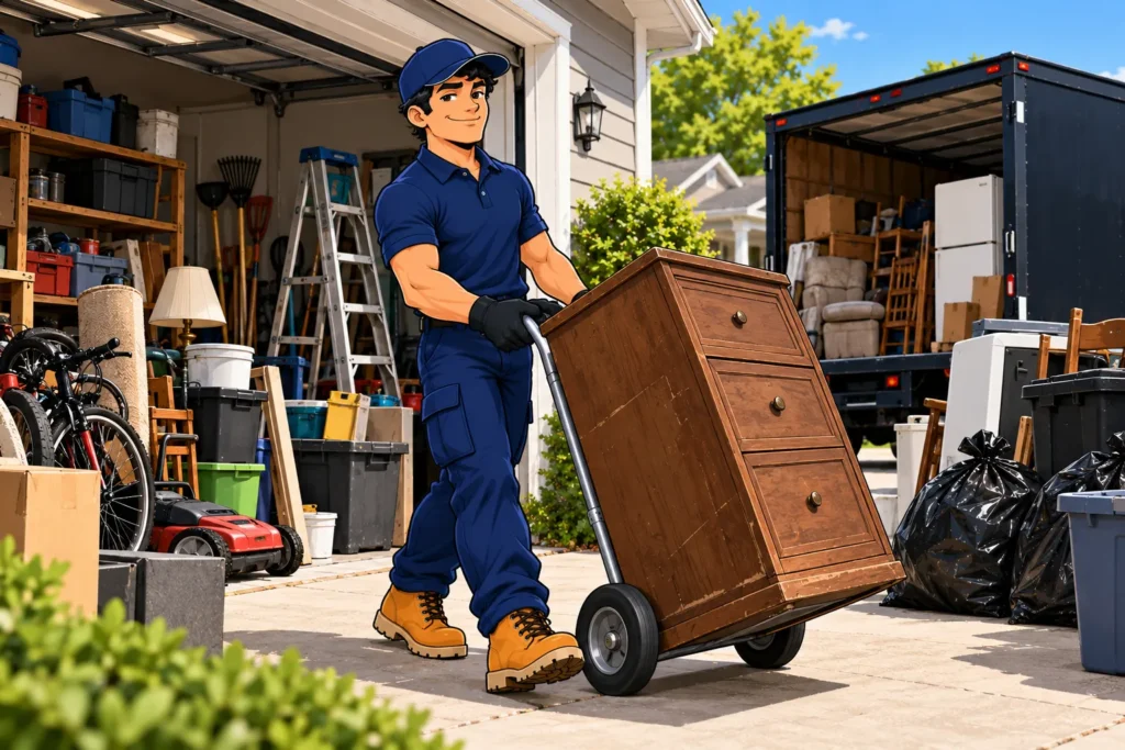 Move-out cleanout service in Pennsylvania with junk removal worker